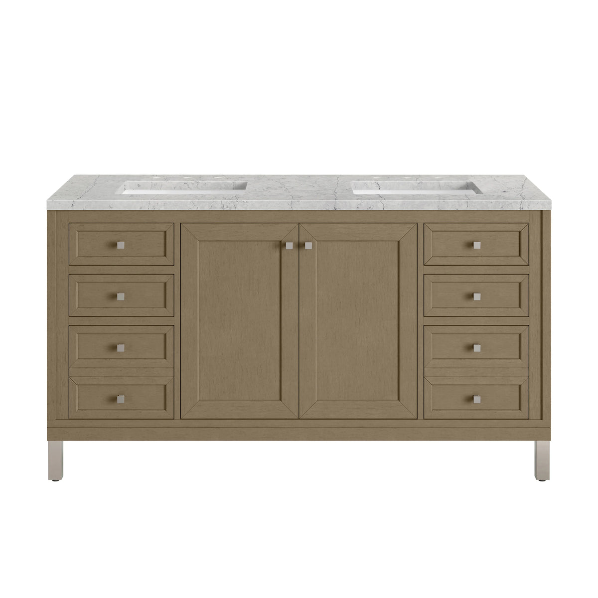 Chicago 60" Double Vanity, Walnut Whisper, w/ 3 CM Eternal Jasmine Pearl Silestone® Top w/FreePower Wireless Ch, view 2