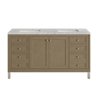 Chicago 60" Double Vanity, Walnut Whisper, w/ 3 CM Eternal Jasmine Pearl Silestone® Top w/FreePower Wireless Ch, view 2