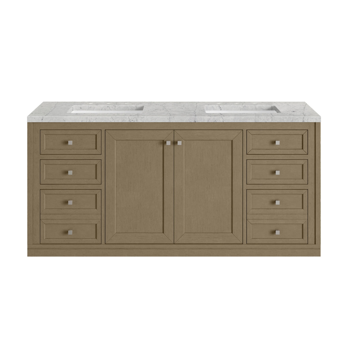Chicago 60" Double Vanity, Walnut Whisper, w/ 3 CM Eternal Jasmine Pearl Silestone® Top w/FreePower Wireless Ch, view 4
