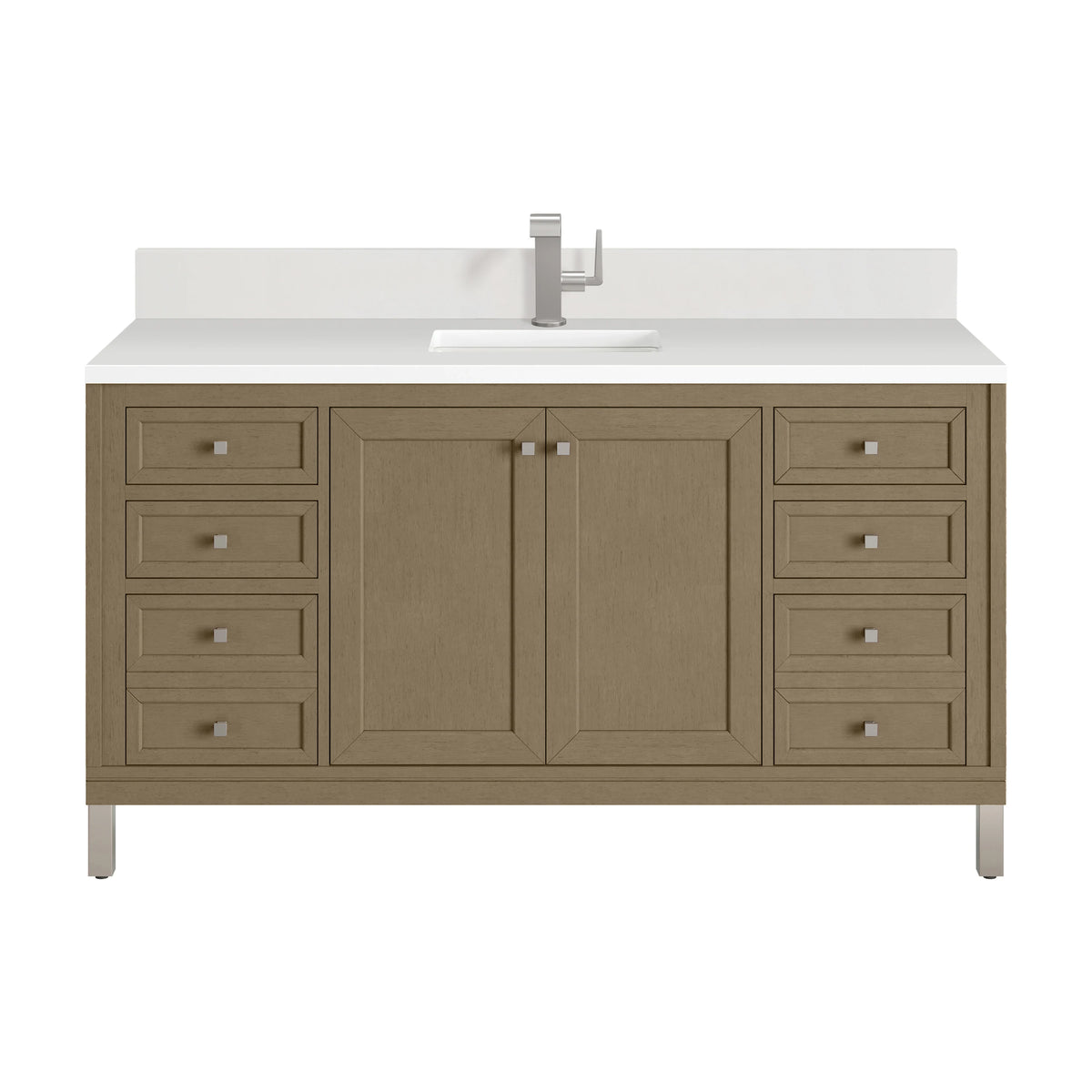 Chicago 60" Single Vanity, Walnut Whisper, w/ Single Hole 3CM White Zeus Silestone® Top & Backsplash