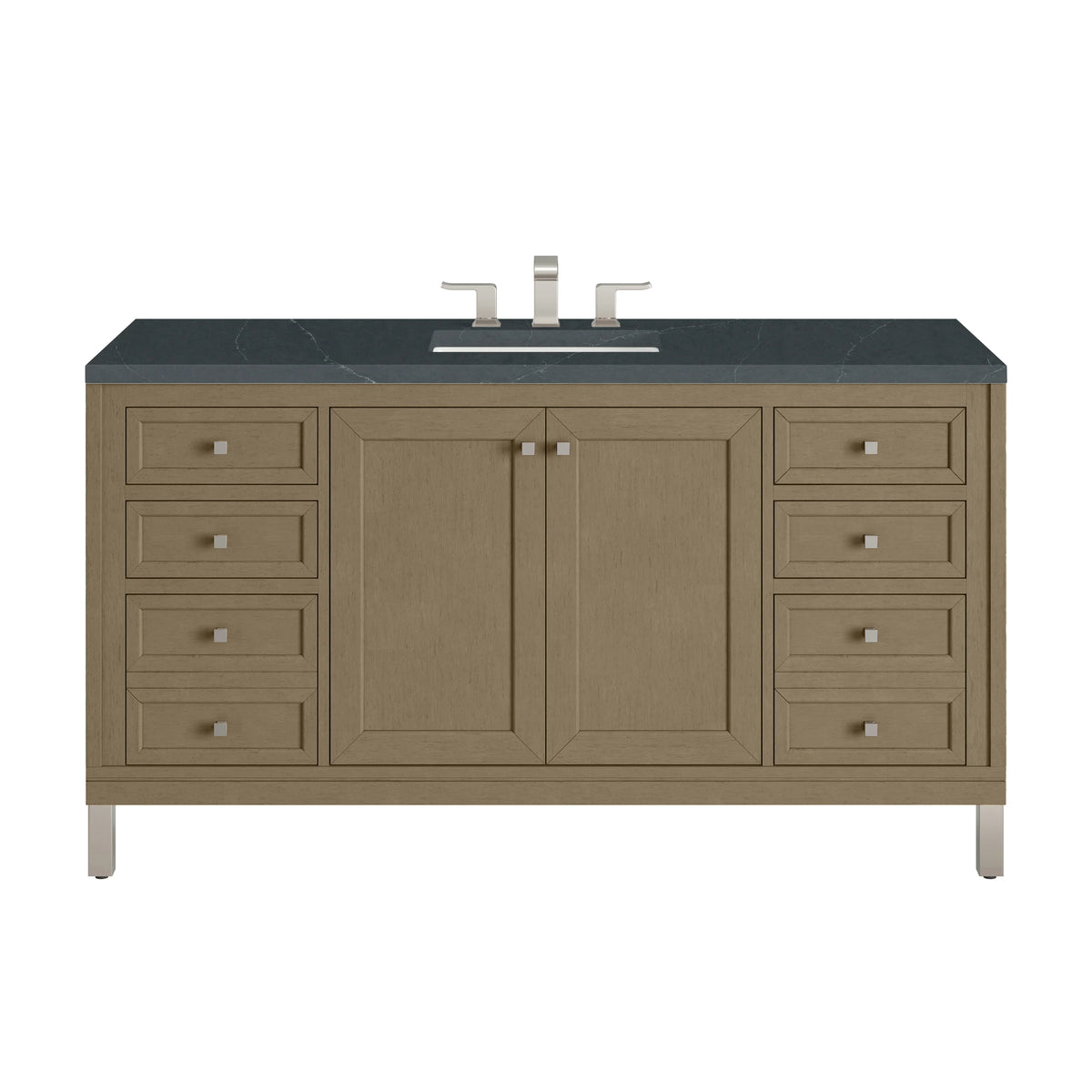 Chicago 60" Single Vanity, Walnut Whisper, w/ 3 CM Charcoal Soapstone Silestone® Top