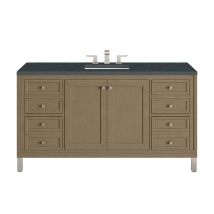 Chicago 60" Single Vanity, Walnut Whisper, w/ 3 CM Charcoal Soapstone Silestone® Top