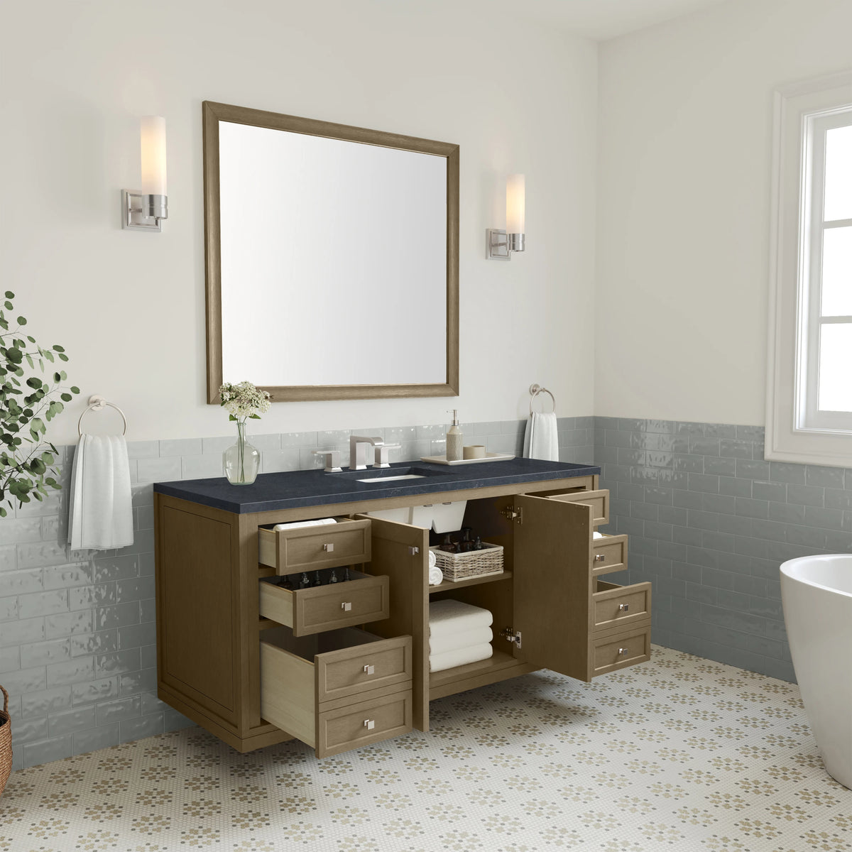 Chicago 60" Single Vanity, Walnut Whisper, w/ 3 CM Charcoal Soapstone Silestone® Top, view 11