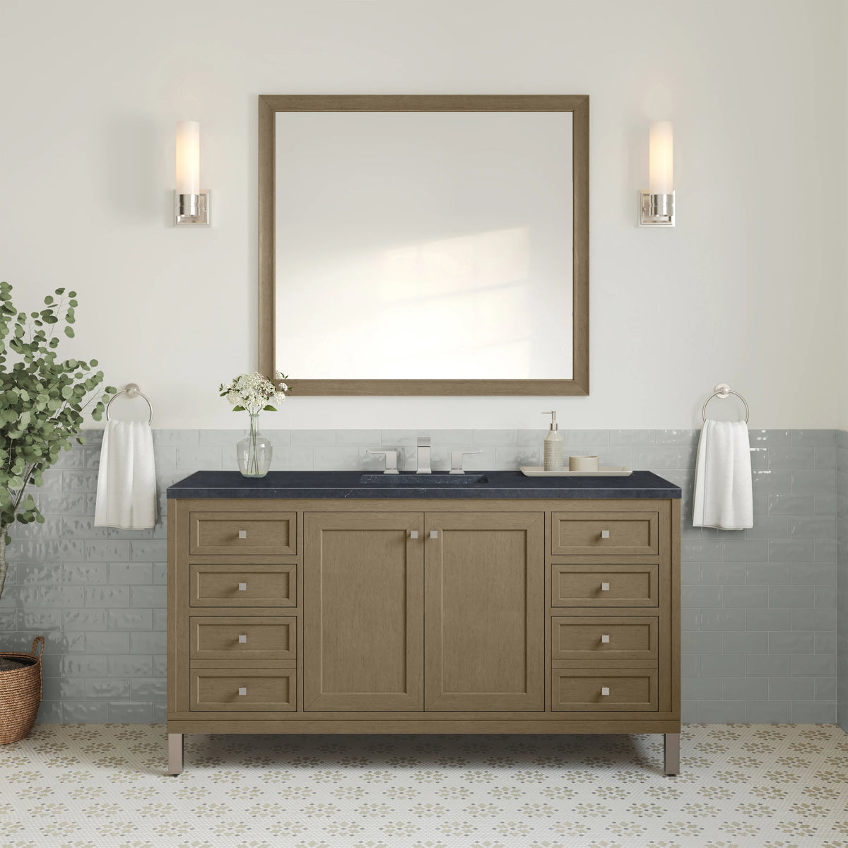 Chicago 60" Single Vanity, Walnut Whisper, w/ 3 CM Charcoal Soapstone Silestone® Top, view 6