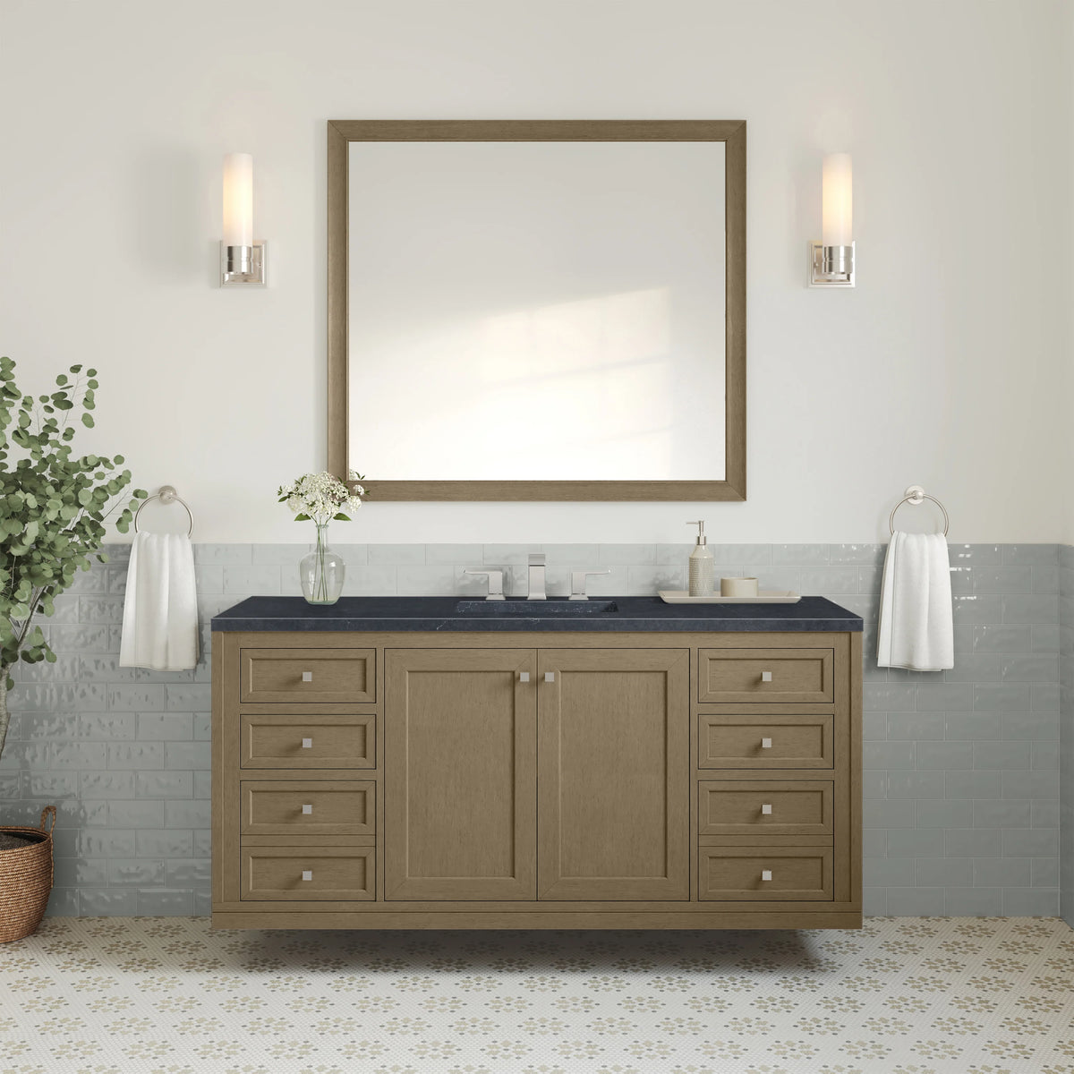 Chicago 60" Single Vanity, Walnut Whisper, w/ 3 CM Charcoal Soapstone Silestone® Top, view 7