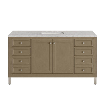 Chicago 60" Single Vanity, Walnut Whisper, w/ 3 CM Eternal Jasmine Pearl Silestone® Top, view 2