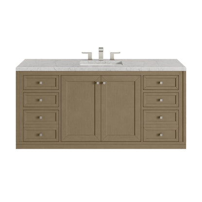 Chicago 60" Single Vanity, Walnut Whisper, w/ 3 CM Eternal Jasmine Pearl Silestone® Top, view 3
