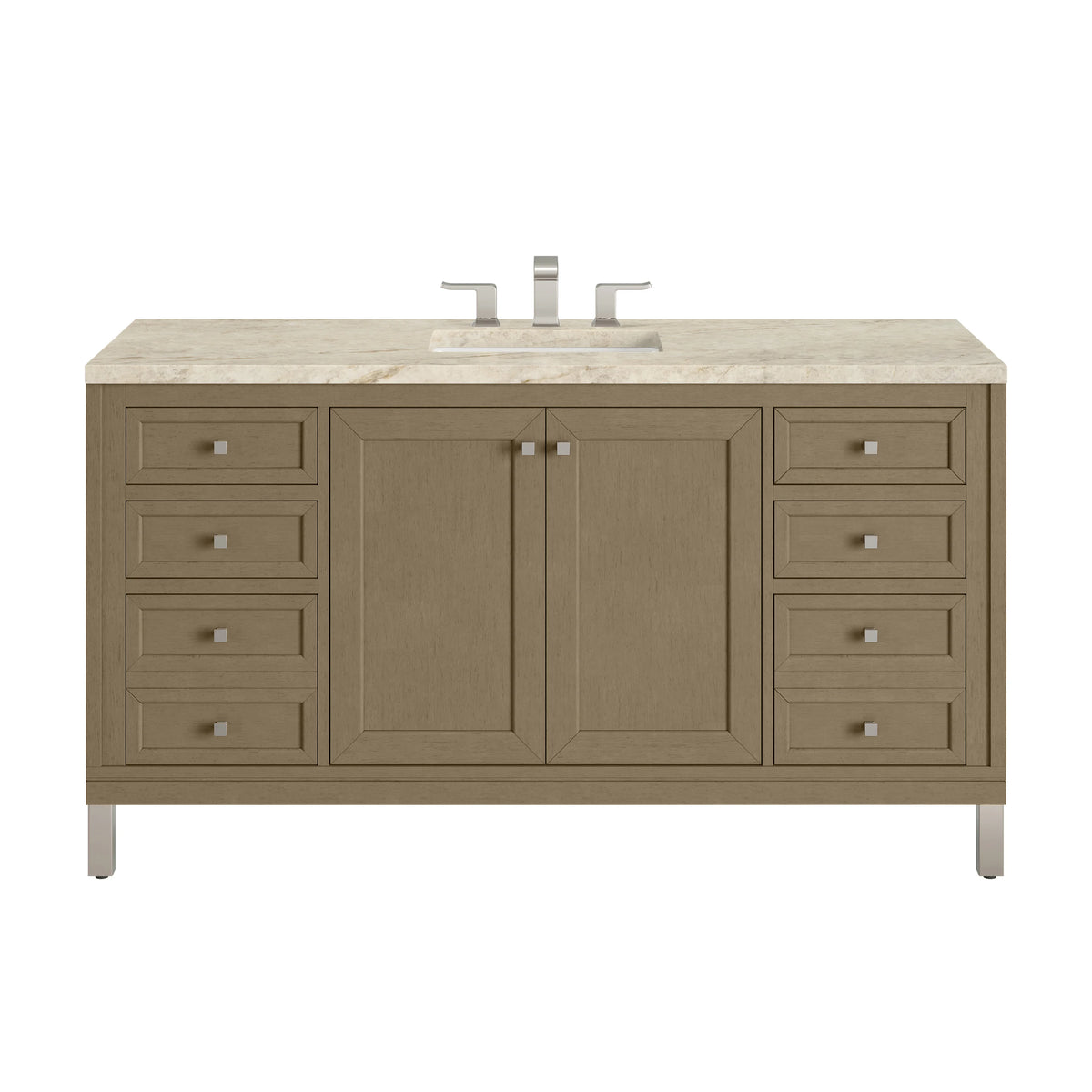 Chicago 60" Single Vanity, Walnut Whisper, w/ 3 CM Tajnar Eclos Top