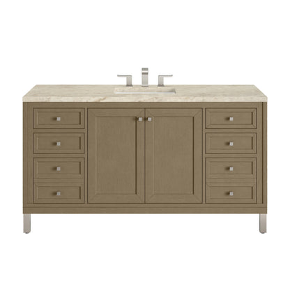 Chicago 60" Single Vanity, Walnut Whisper, w/ 3 CM Tajnar Eclos Top