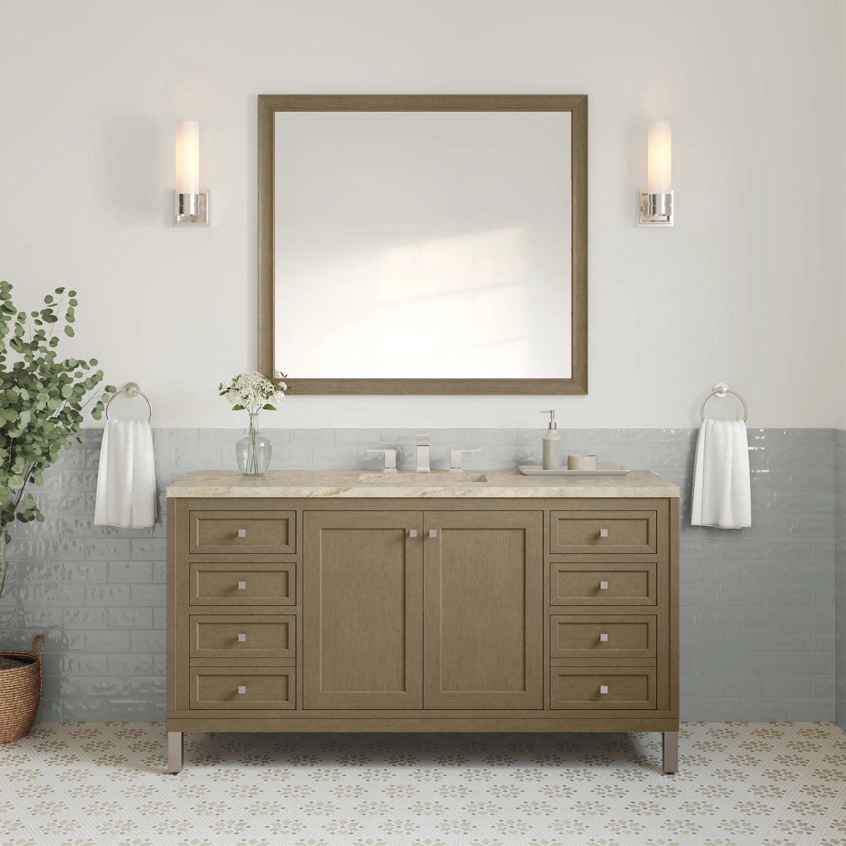 Chicago 60" Single Vanity, Walnut Whisper, w/ 3 CM Tajnar Eclos Top, view 4