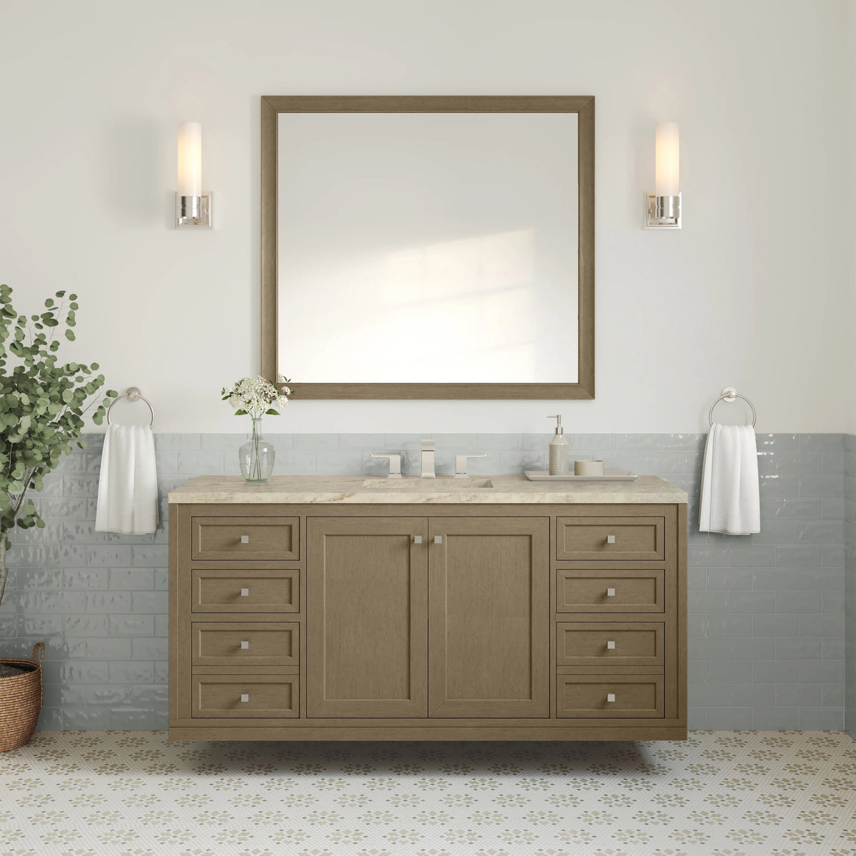 Chicago 60" Single Vanity, Walnut Whisper, w/ 3 CM Tajnar Eclos Top, view 5