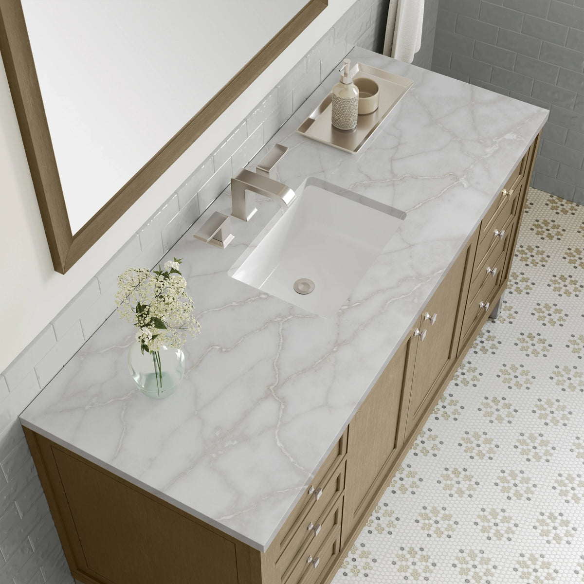 Chicago 60" Single Vanity, Walnut Whisper, w/ 3 CM Victorian Silver Silestone® Top, view 7