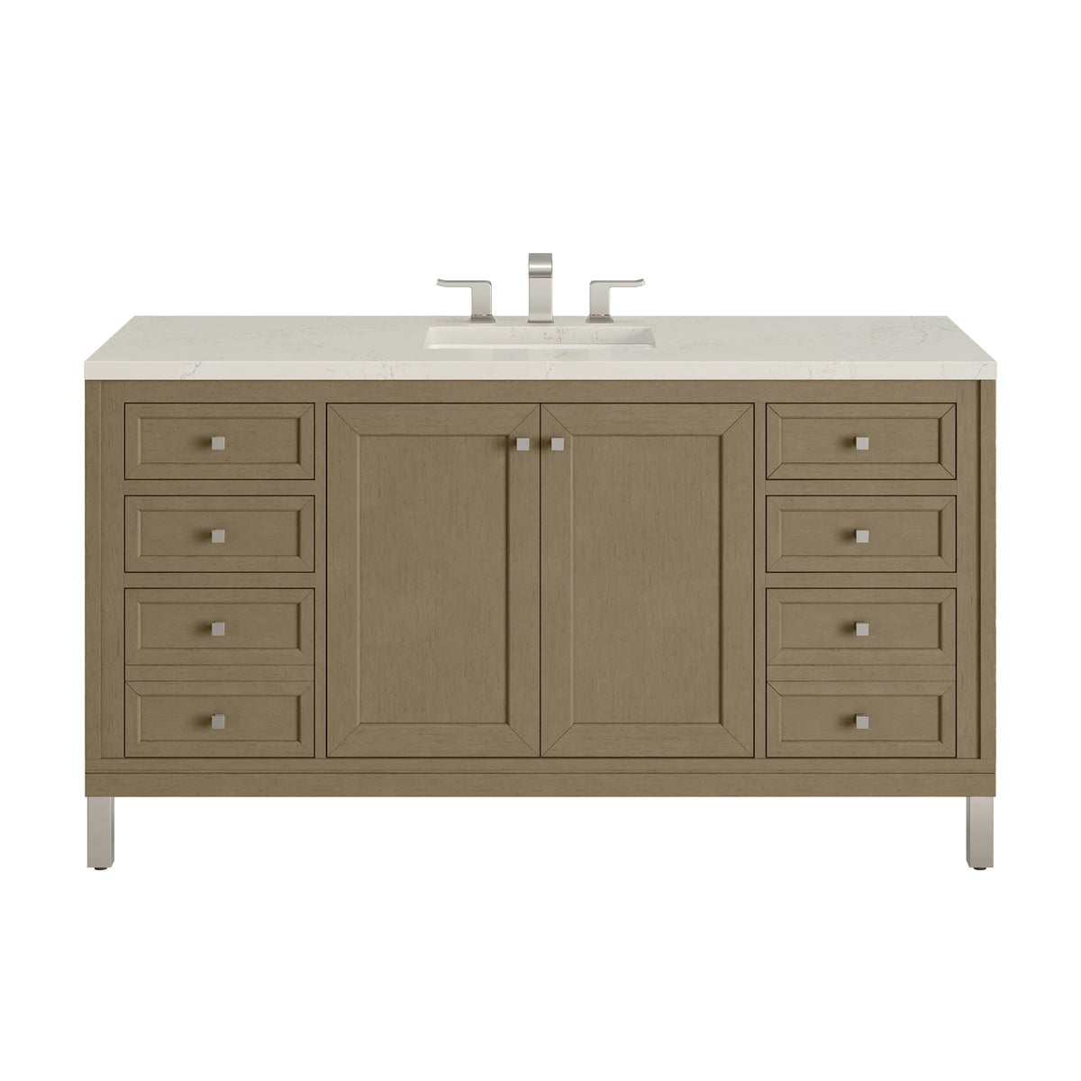 Chicago 60" Single Vanity, Walnut Whisper, w/ 3 CM Siberian Silestone Top w/FreePower Wireless Charger