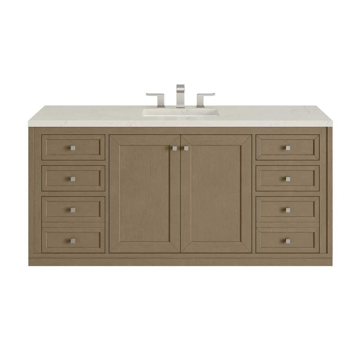 Chicago 60" Single Vanity, Walnut Whisper, w/ 3 CM Siberian Silestone Top w/FreePower Wireless Charger, view 2