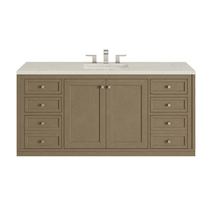 Chicago 60" Single Vanity, Walnut Whisper, w/ 3 CM Siberian Silestone Top w/FreePower Wireless Charger, view 2