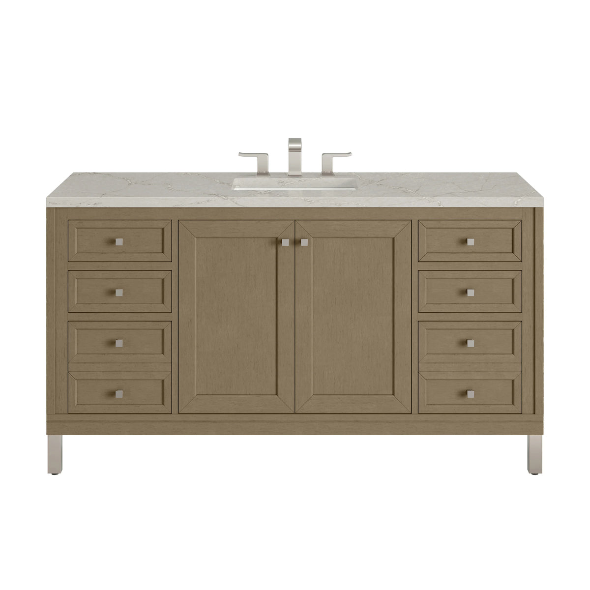 Chicago 60" Single Vanity, Walnut Whisper, w/ 3 CM Victorian Silver Silestone Top w/ FreePower Wireless Charger