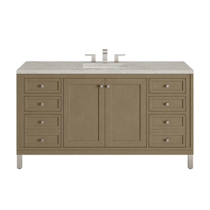Chicago 60" Single Vanity, Walnut Whisper, w/ 3 CM Victorian Silver Silestone Top w/ FreePower Wireless Charger