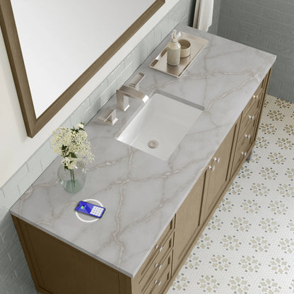 Chicago 60" Single Vanity, Walnut Whisper, w/ 3 CM Victorian Silver Silestone Top w/ FreePower Wireless Charger, view 9