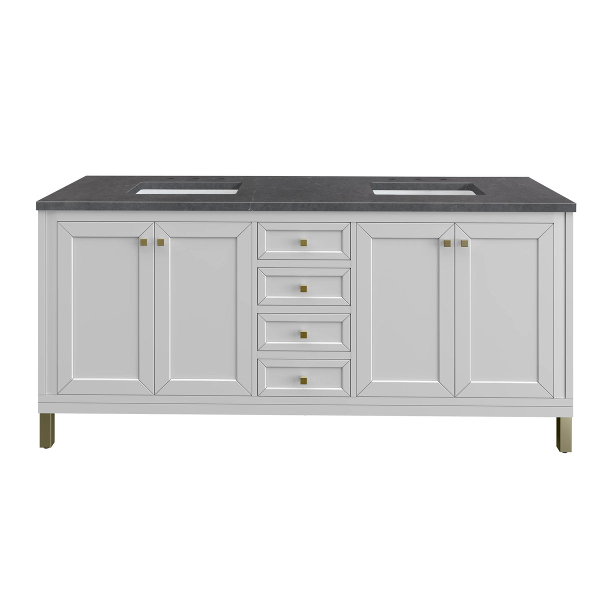 Chicago 72" Double Vanity, Glossy White, w/ 3 CM Charcoal Soapstone Silestone® Top