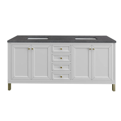 Chicago 72" Double Vanity, Glossy White, w/ 3 CM Charcoal Soapstone Silestone® Top