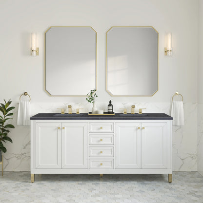 Chicago 72" Double Vanity, Glossy White, w/ 3 CM Charcoal Soapstone Silestone® Top, view 4
