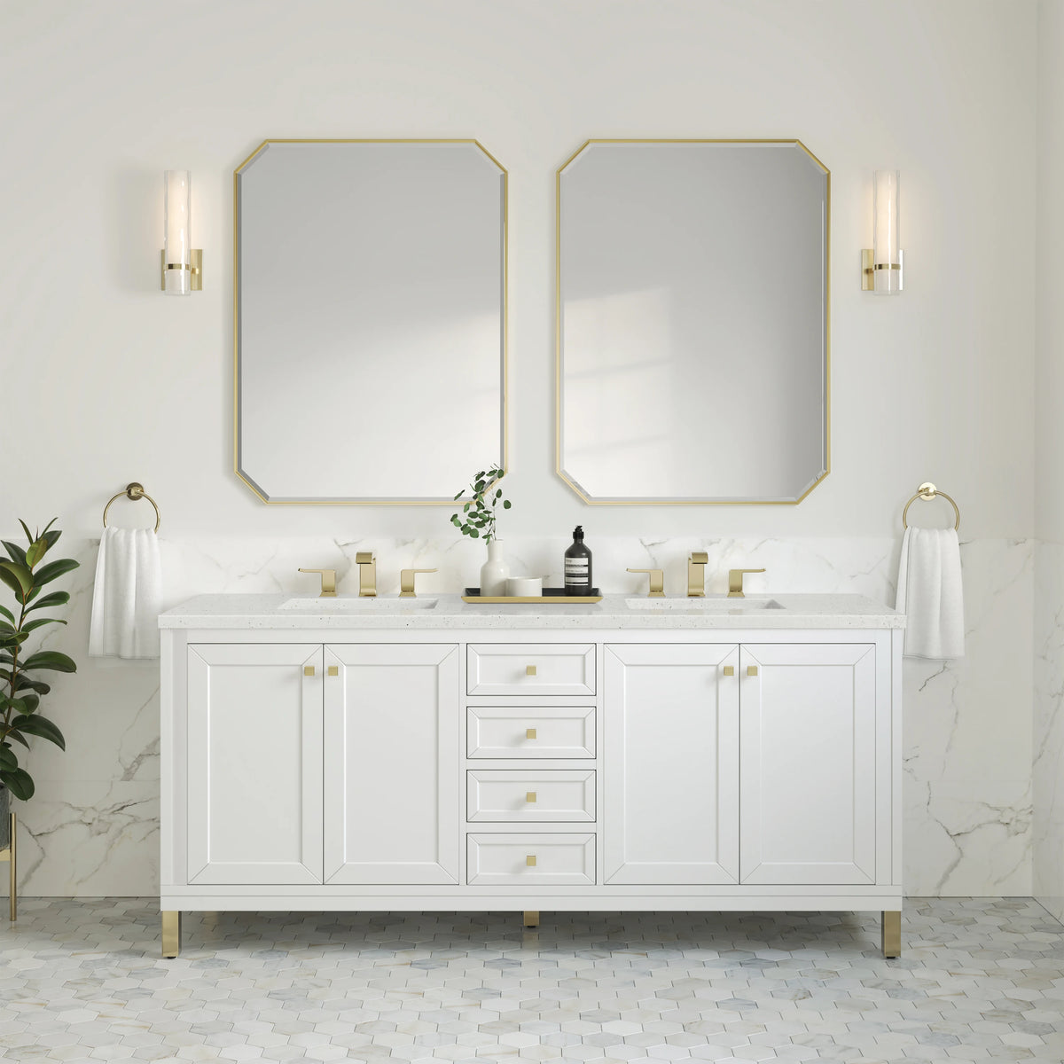 Chicago 72" Double Vanity, Glossy White, w/ 3 CM Lime Delight Silestone® Top, view 4