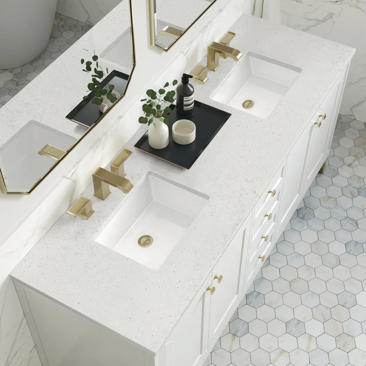 Chicago 72" Double Vanity, Glossy White, w/ 3 CM Lime Delight Silestone® Top, view 8