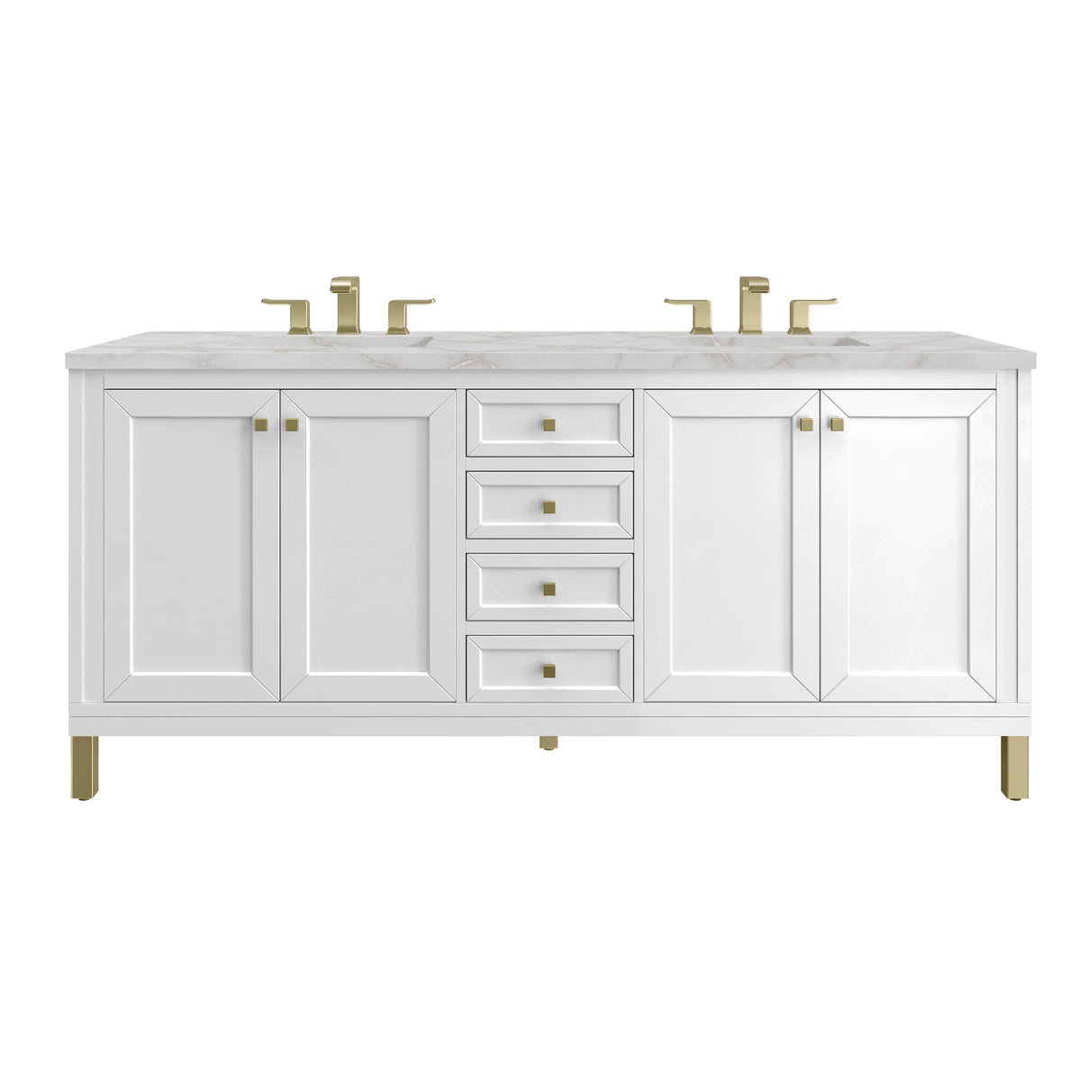 Chicago 72" Double Vanity, Glossy White, w/ 3 CM Victorian Silver Silestone® Top