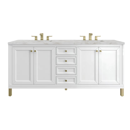Chicago 72" Double Vanity, Glossy White, w/ 3 CM Victorian Silver Silestone® Top