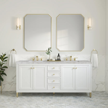 Chicago 72" Double Vanity, Glossy White, w/ 3 CM Victorian Silver Silestone® Top, view 4