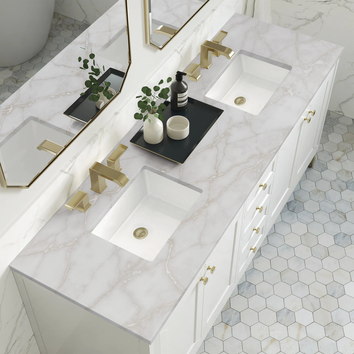 Chicago 72" Double Vanity, Glossy White, w/ 3 CM Victorian Silver Silestone® Top, view 8