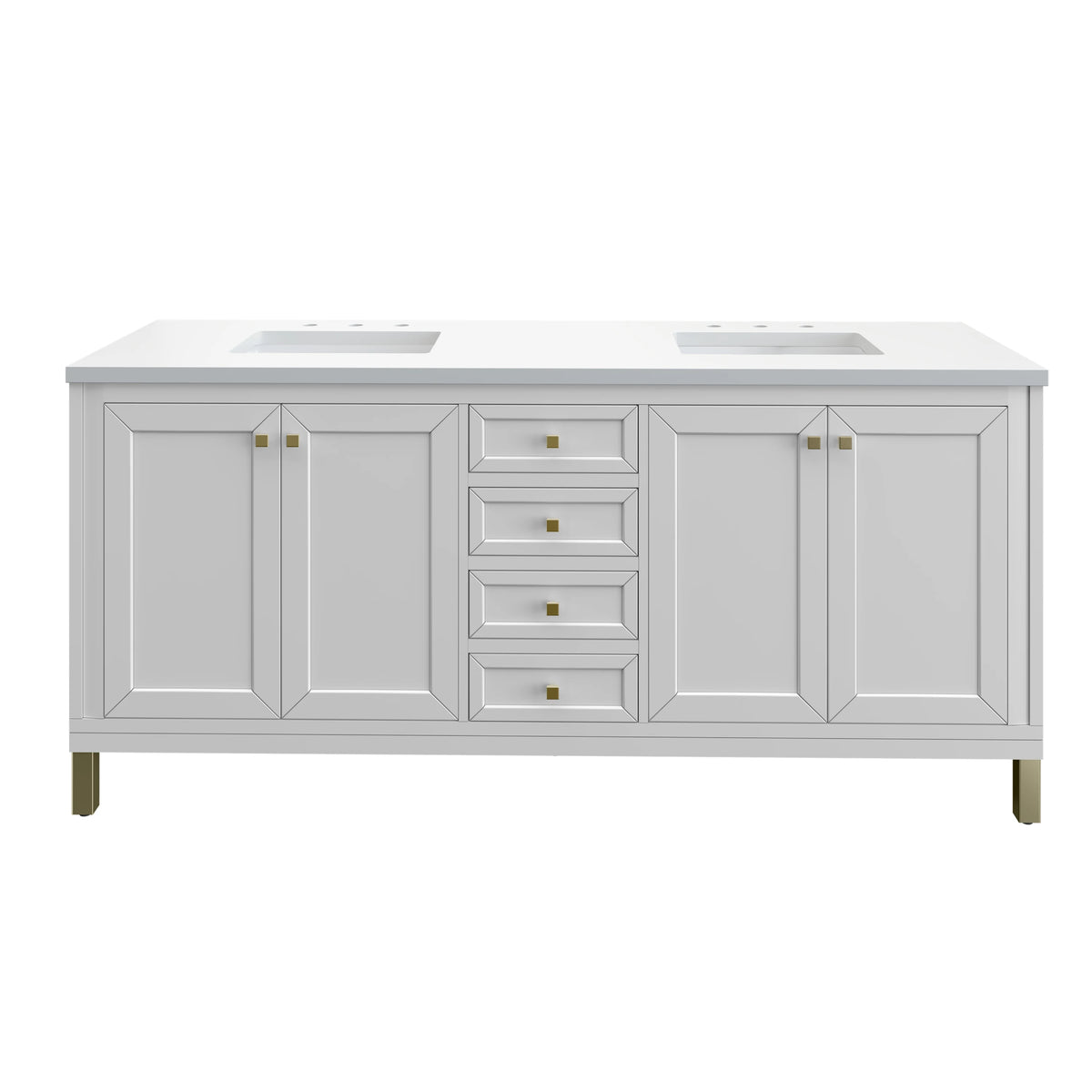 Chicago 72" Double Vanity, Glossy White, w/ 3 CM White Zeus Silestone® Top