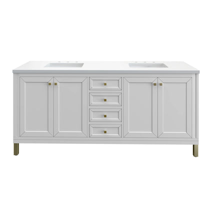 Chicago 72" Double Vanity, Glossy White, w/ 3 CM White Zeus Silestone® Top
