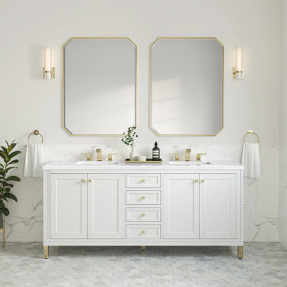 Chicago 72" Double Vanity, Glossy White, w/ 3 CM White Zeus Silestone® Top, view 4