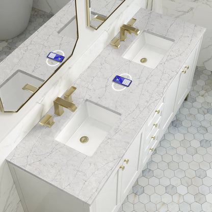 Chicago 72" Double Vanity, Glossy White, w/ 3 CM Eternal Jasmine Pearl Silestone Top w/ FreePower Wireless Char, view 9