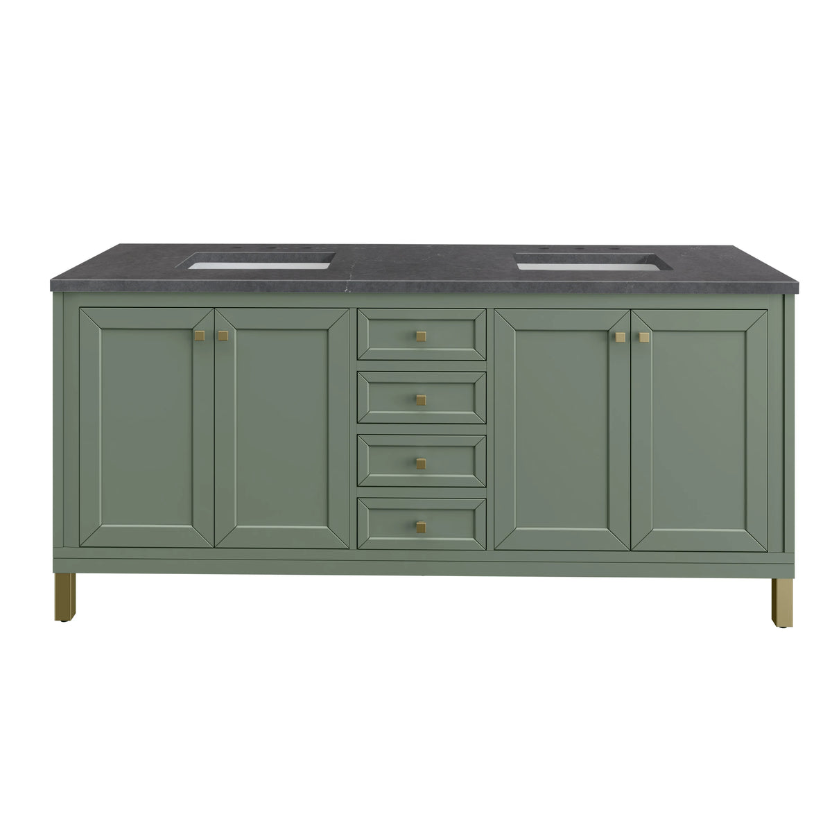 Chicago 72" Double Vanity, Smokey Celadon, w/ 3 CM Charcoal Soapstone Silestone® Top, view 2