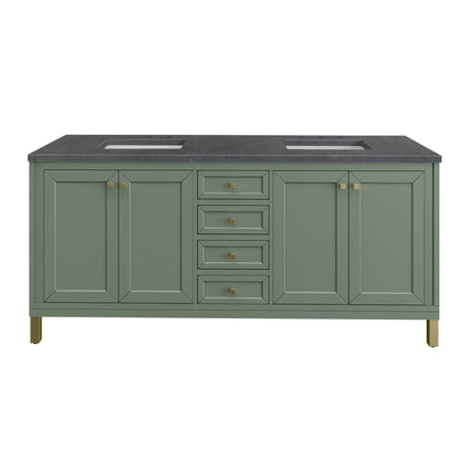 Chicago 72" Double Vanity, Smokey Celadon, w/ 3 CM Charcoal Soapstone Silestone® Top, view 2