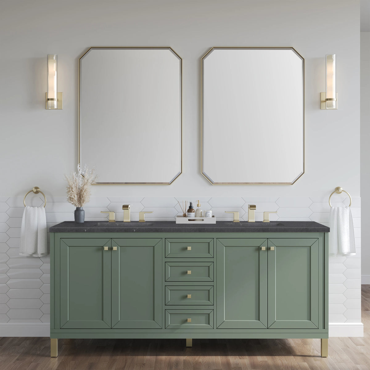 Chicago 72" Double Vanity, Smokey Celadon, w/ 3 CM Charcoal Soapstone Silestone® Top, view 5
