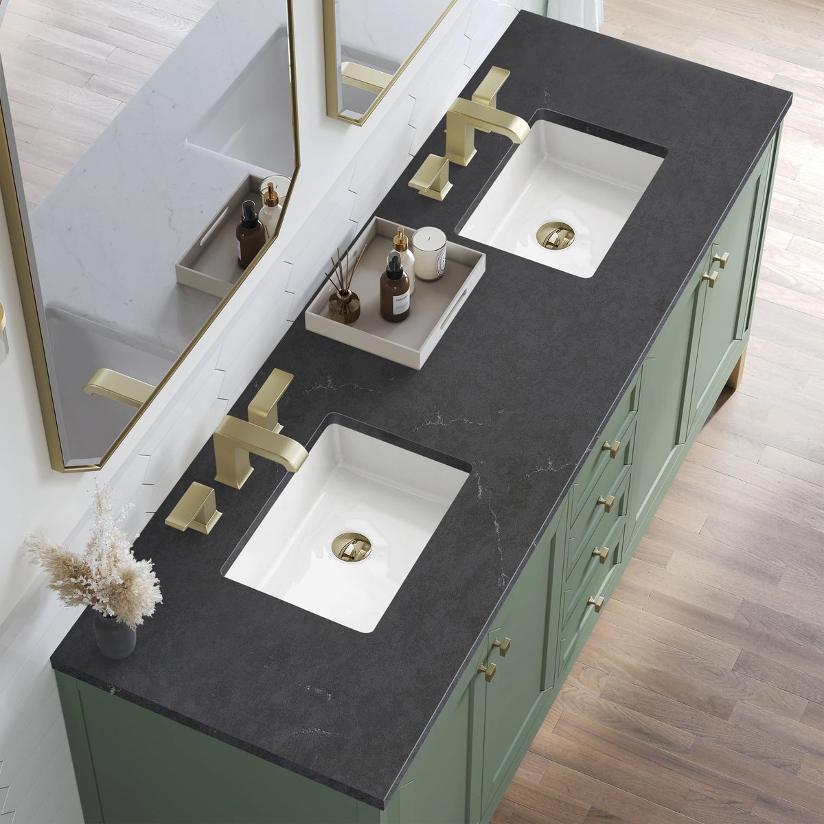 Chicago 72" Double Vanity, Smokey Celadon, w/ 3 CM Charcoal Soapstone Silestone® Top, view 9