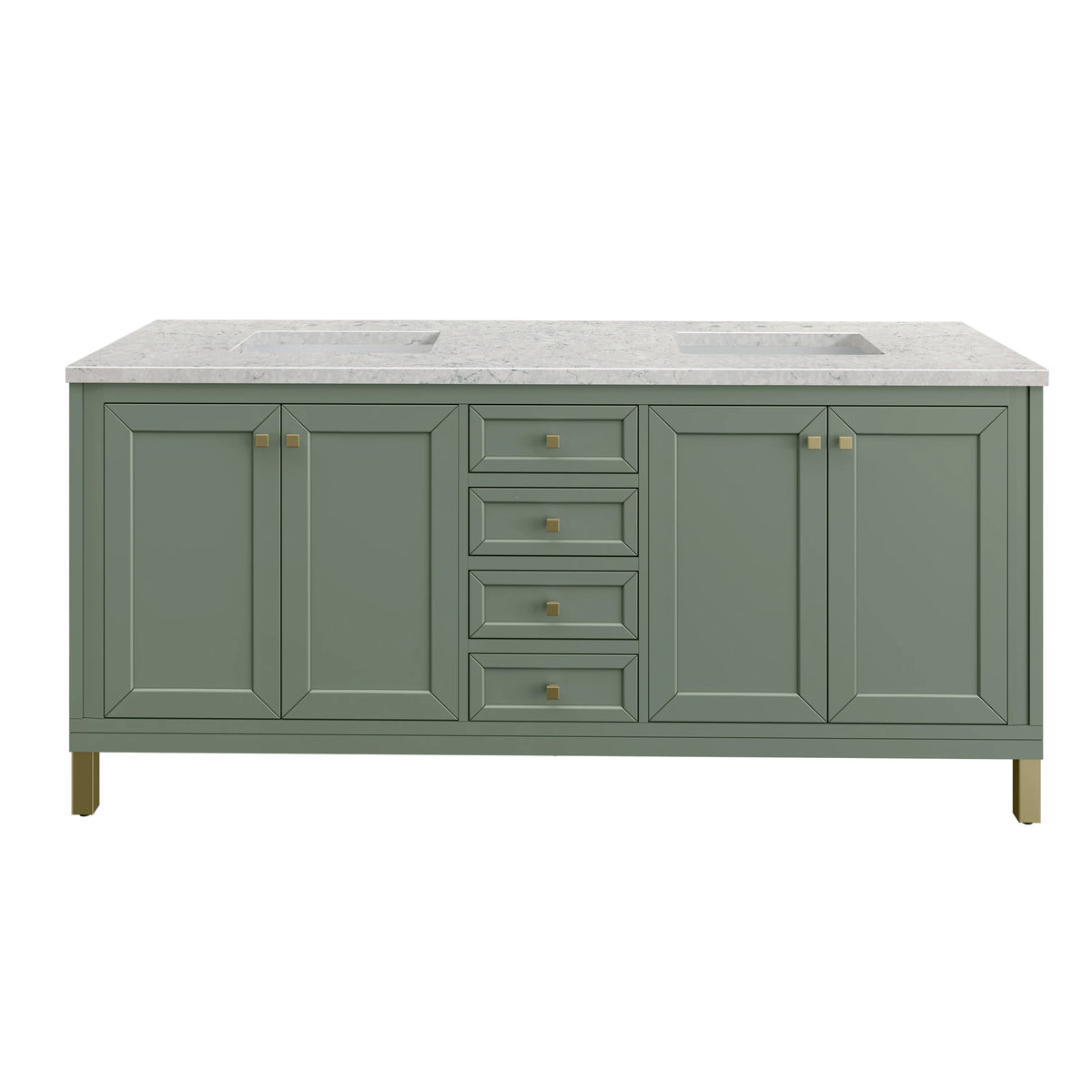 Chicago 72" Double Vanity, Smokey Celadon, w/ 3 CM Eternal Jasmine Pearl Silestone® Top, view 2