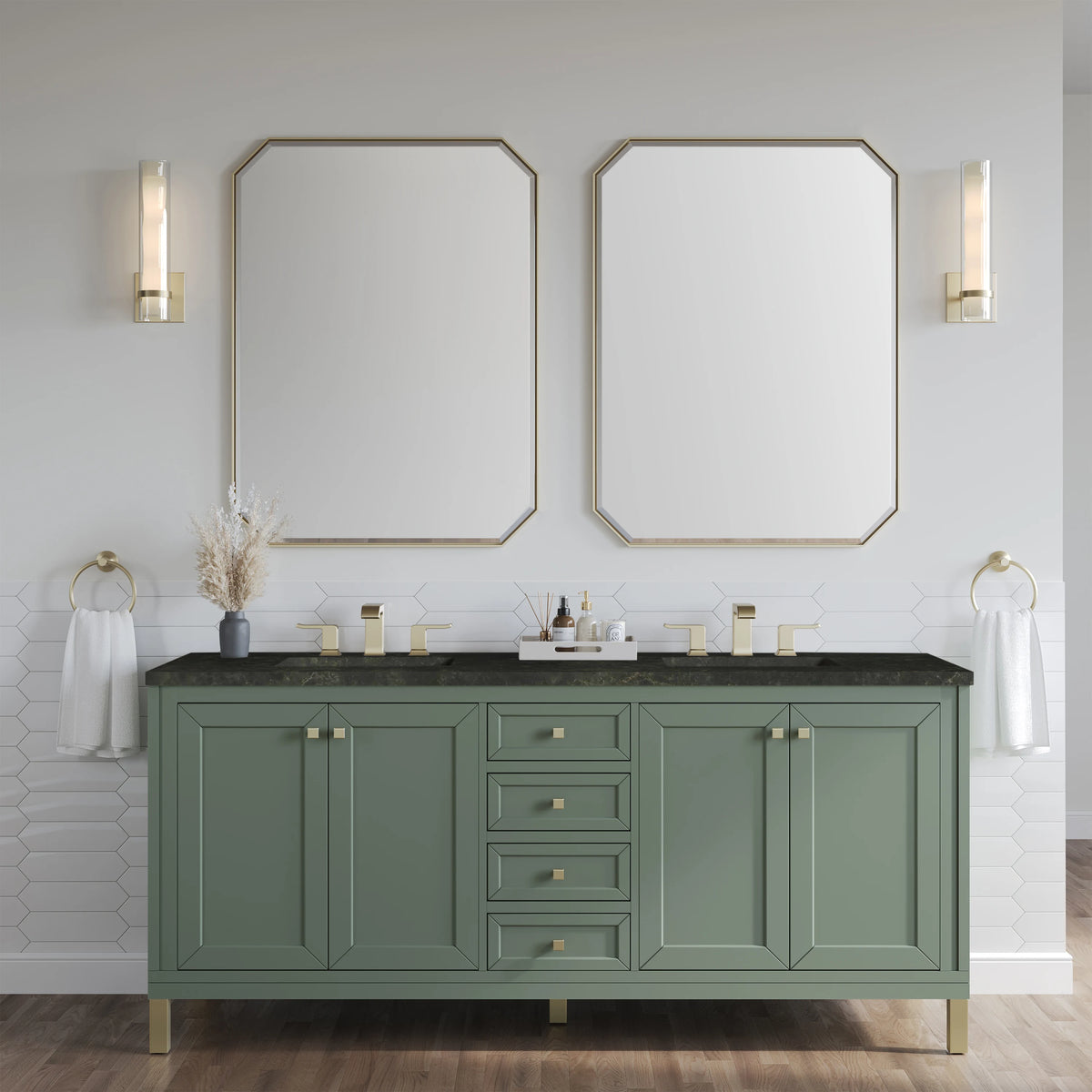 Chicago 72" Double Vanity, Smokey Celadon, w/ 3 CM Phantome Eclos Top, view 3