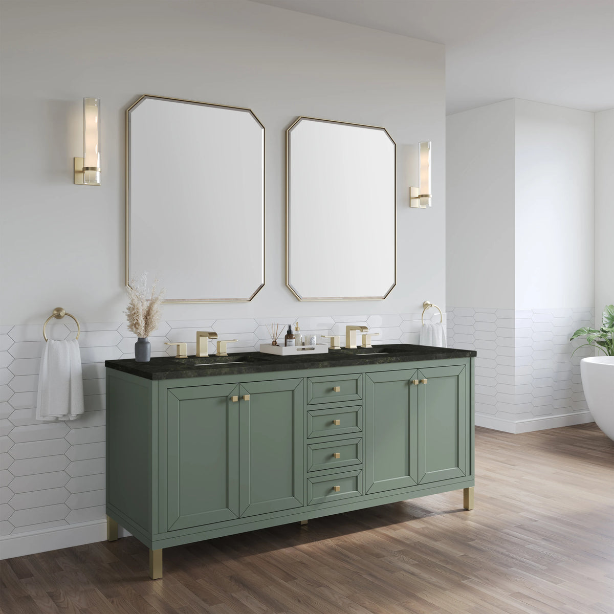 Chicago 72" Double Vanity, Smokey Celadon, w/ 3 CM Phantome Eclos Top, view 5