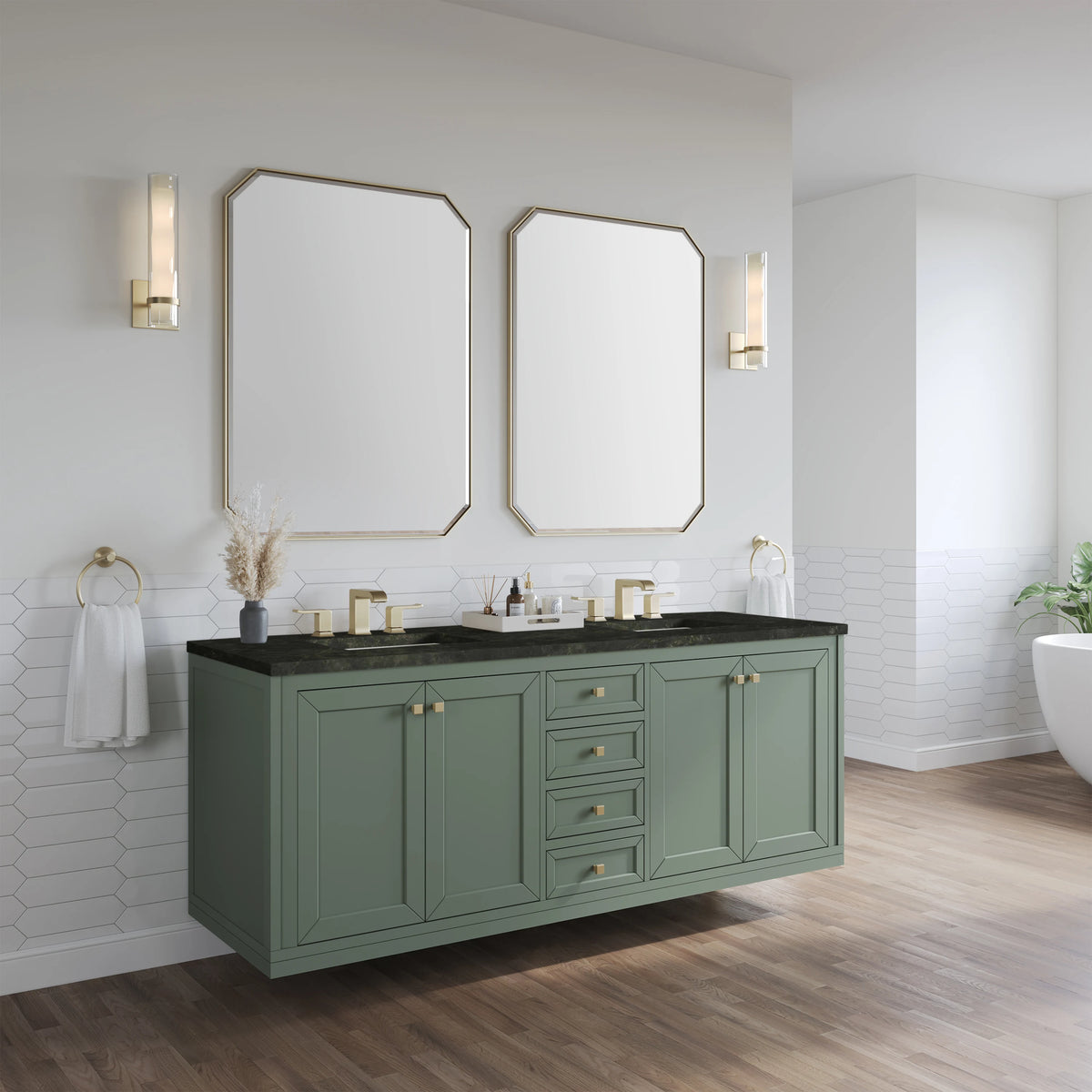 Chicago 72" Double Vanity, Smokey Celadon, w/ 3 CM Phantome Eclos Top, view 6