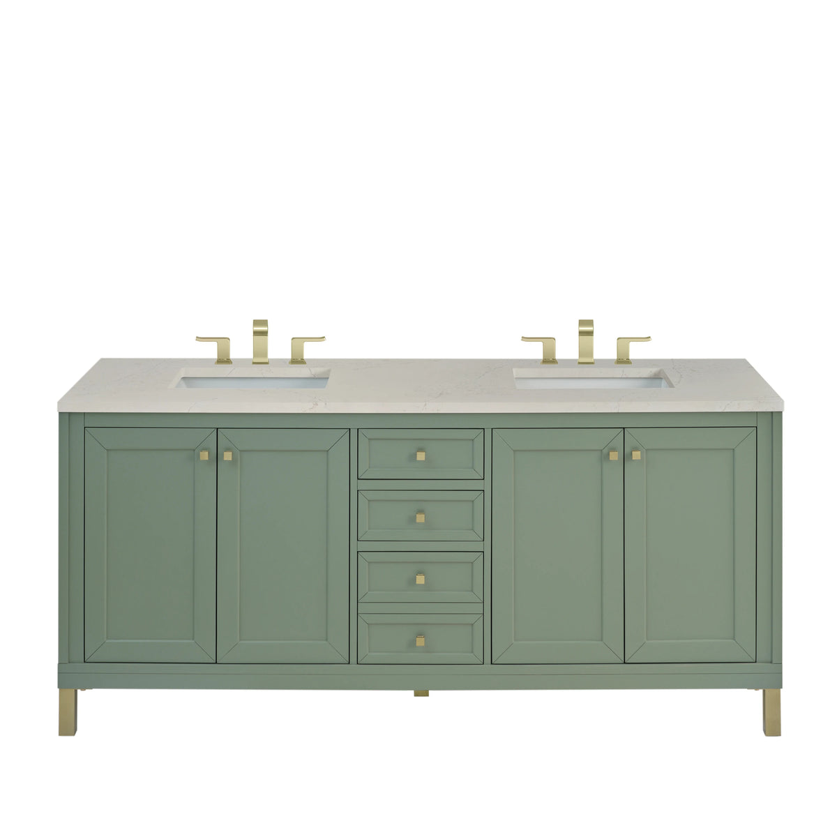 Chicago 72" Double Vanity, Smokey Celadon, w/ 3 CM Siberian Silestone Top