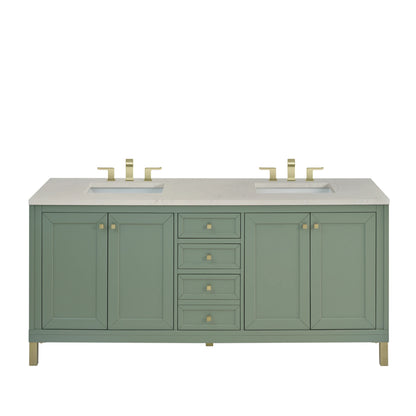 Chicago 72" Double Vanity, Smokey Celadon, w/ 3 CM Siberian Silestone Top