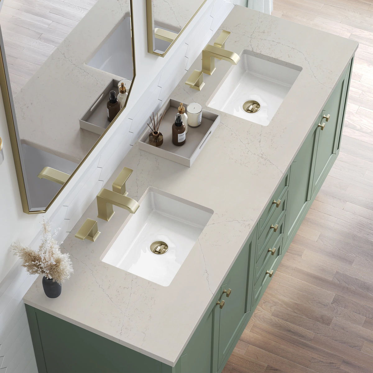 Chicago 72" Double Vanity, Smokey Celadon, w/ 3 CM Siberian Silestone Top, view 8
