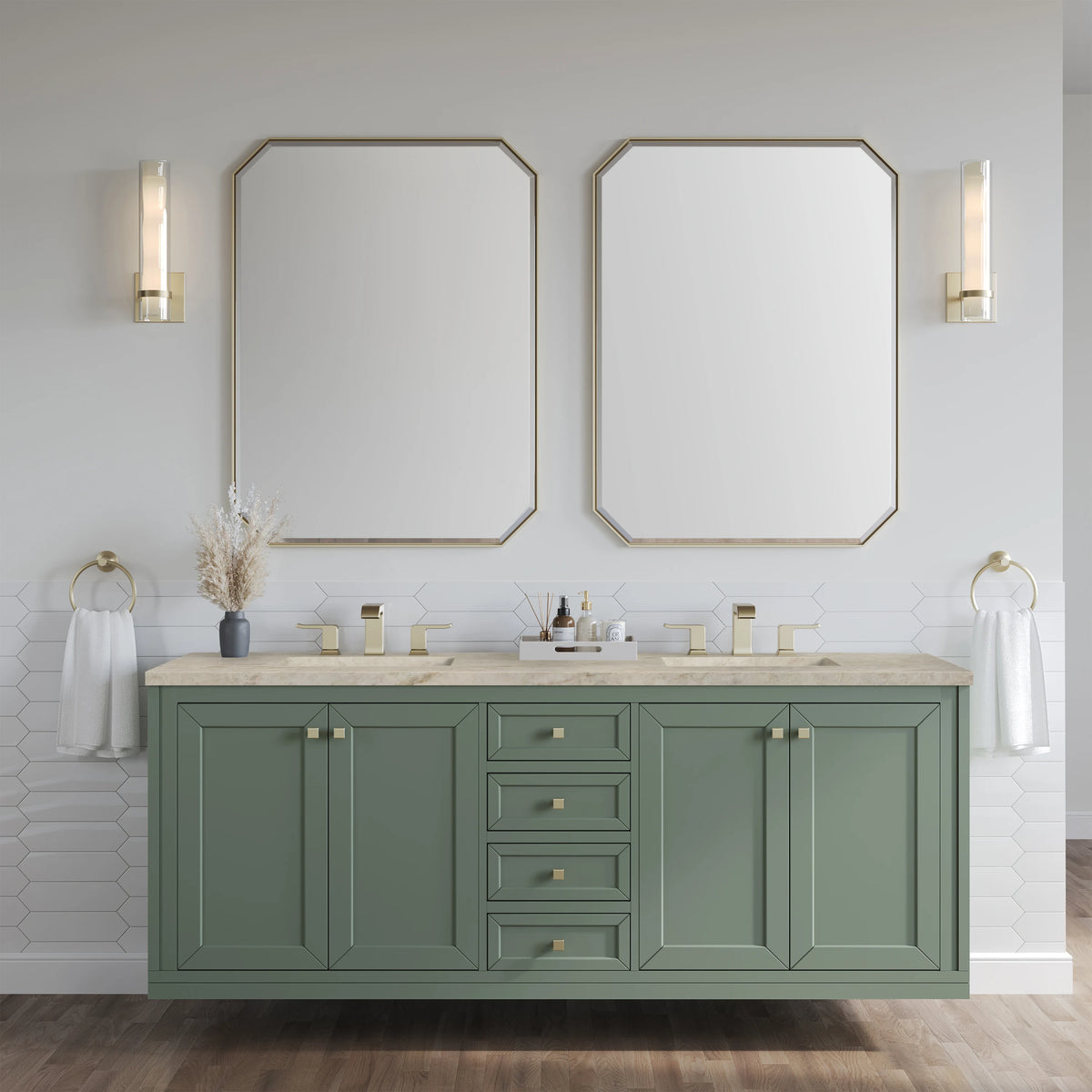 Chicago 72" Double Vanity, Smokey Celadon, w/ 3 CM Tajnar Eclos Top, view 4