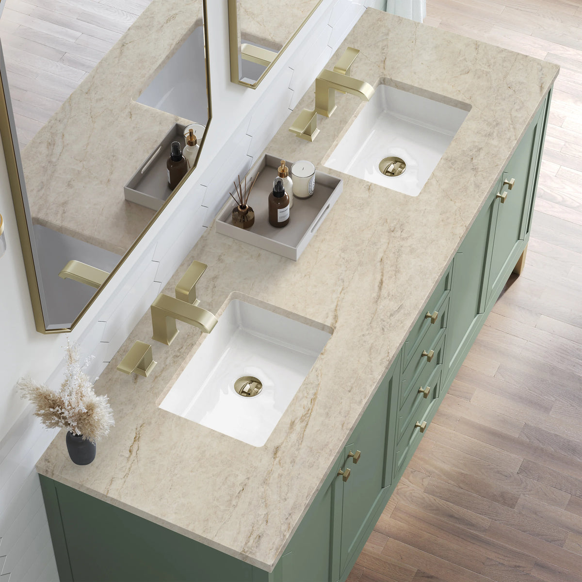 Chicago 72" Double Vanity, Smokey Celadon, w/ 3 CM Tajnar Eclos Top, view 7