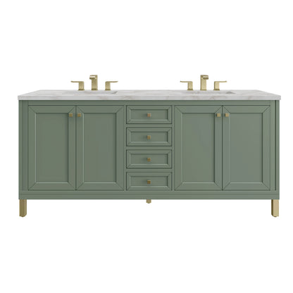 Chicago 72" Double Vanity, Smokey Celadon, w/ 3 CM Victorian Silver Silestone® Top