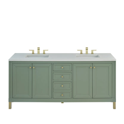 Chicago 72" Double Vanity, Smokey Celadon, w/ 3 CM White Zeus Silestone® Top